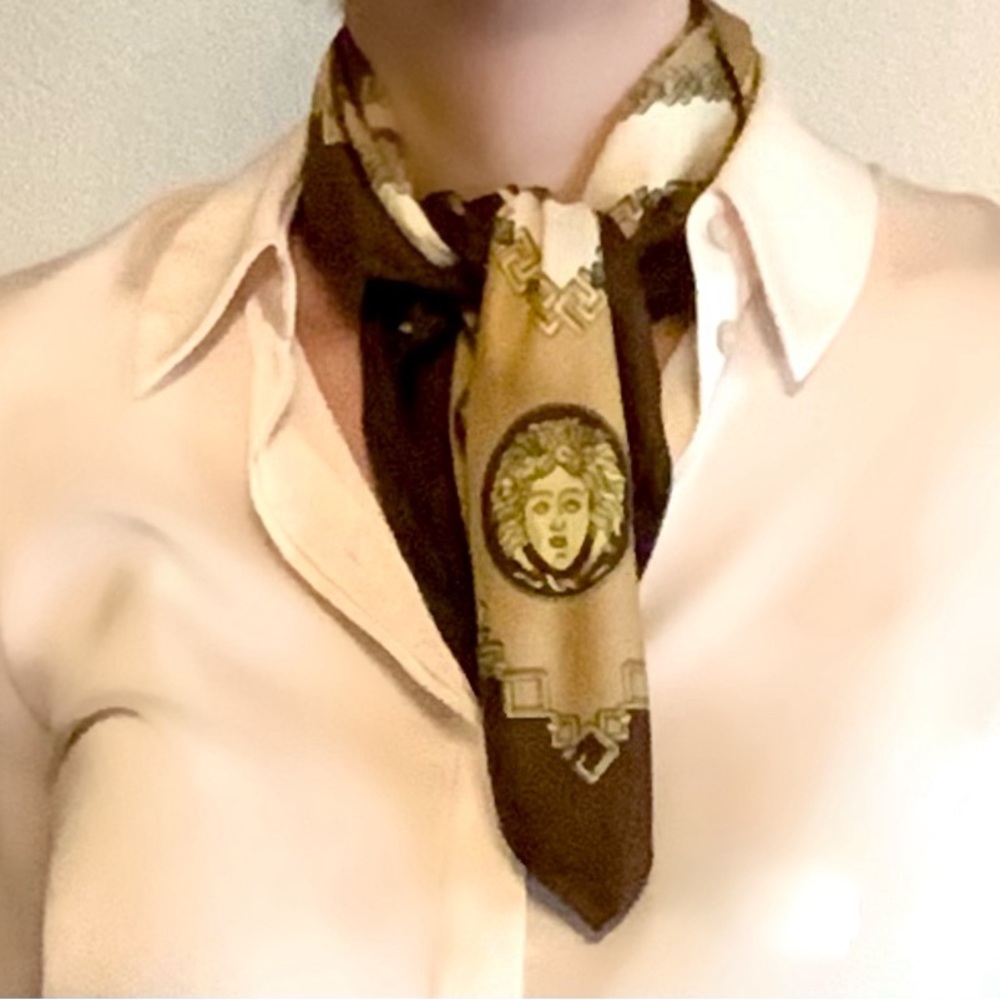 Tan and Gold and brown Medusa square Scarf